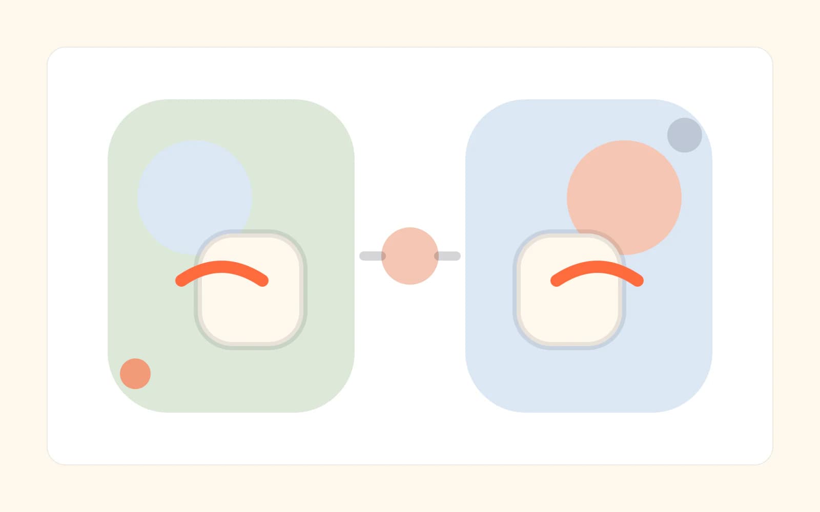 An abstract HereNow evidence cover with two colored geometric fields repeating one orange curve on an ivory ground.